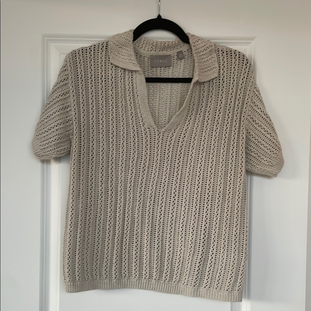 Cyrus Light Beige Knit V-Neck Top